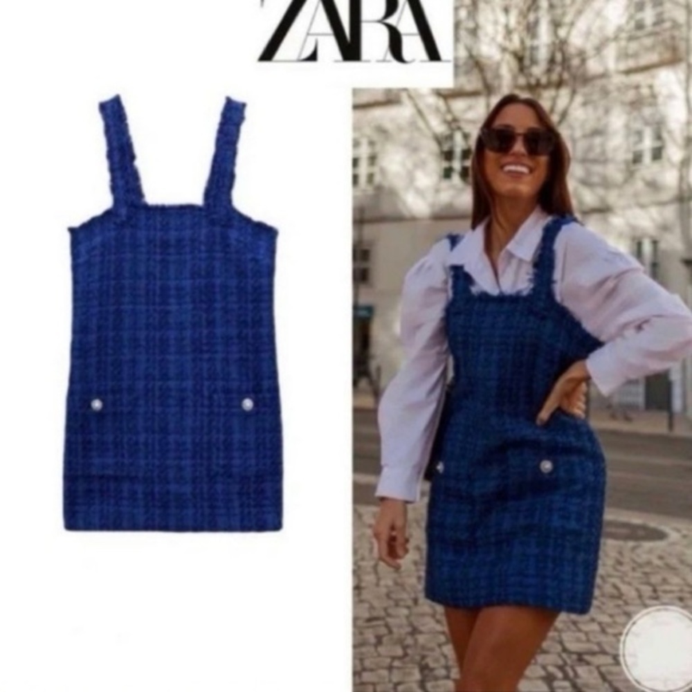Blue Tweed Pinafore Dress - Classic Women's Layering Dress